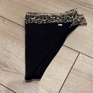 Black Bikini Bottom with Leopard Print Trim